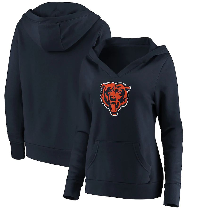 Women Chicago Bears NFL Pro Line by Fanatics Branded Navy Primary Team Logo V-Neck Pullover Hoodie